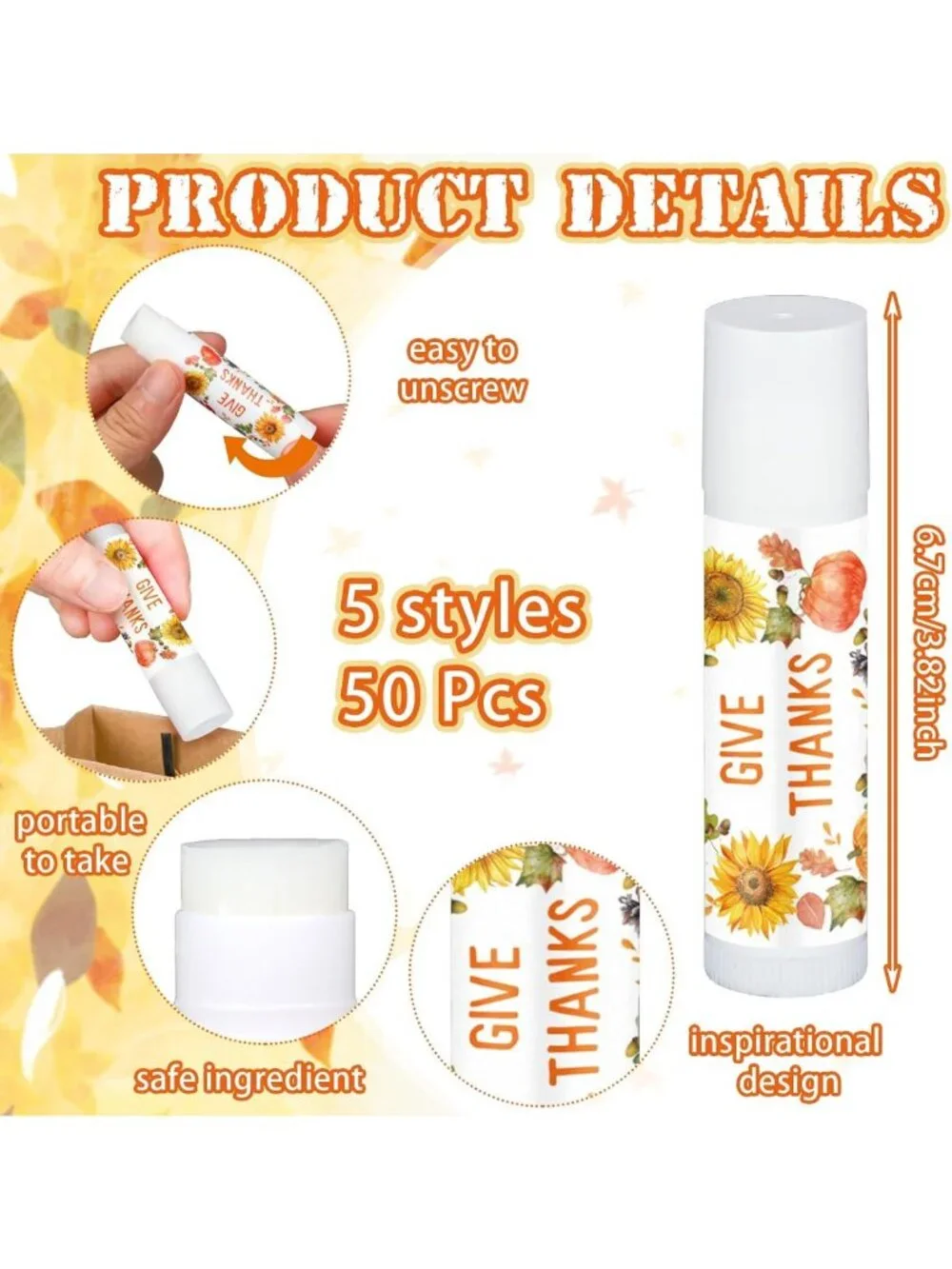 100 Pcs Thanksgiving Lip Balm Set, Fall Party Favors, Honey Flavor, Holiday